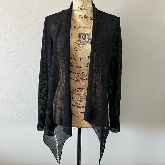Eileen‎ Fisher Long-Sleeve Black Sheer Knit Cardigan - Picture 1 of 9